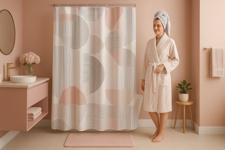 Rideau de douche gris et rose femme 