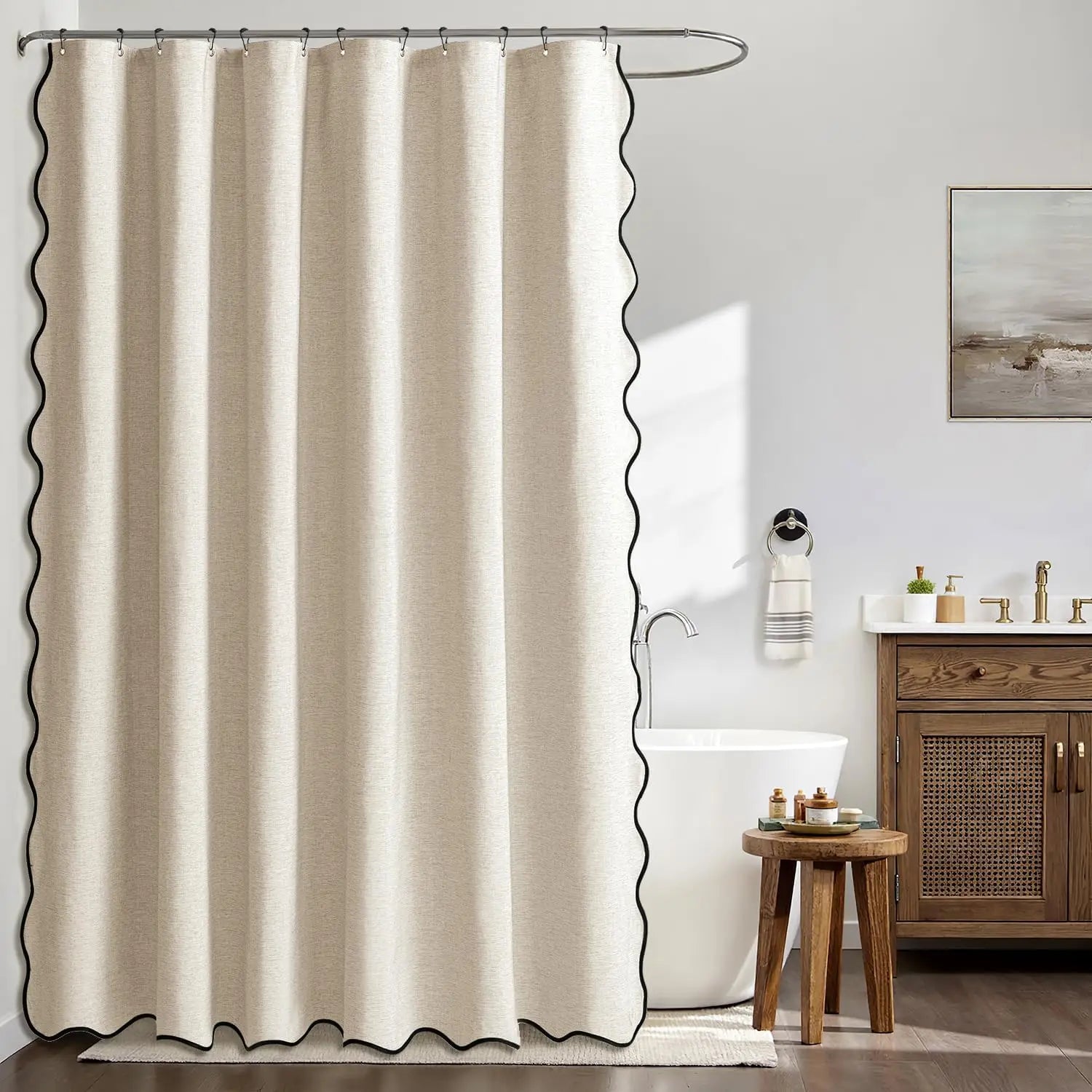 Rideau de douche imperméable 14 couleurs avec bord ondulé beige 