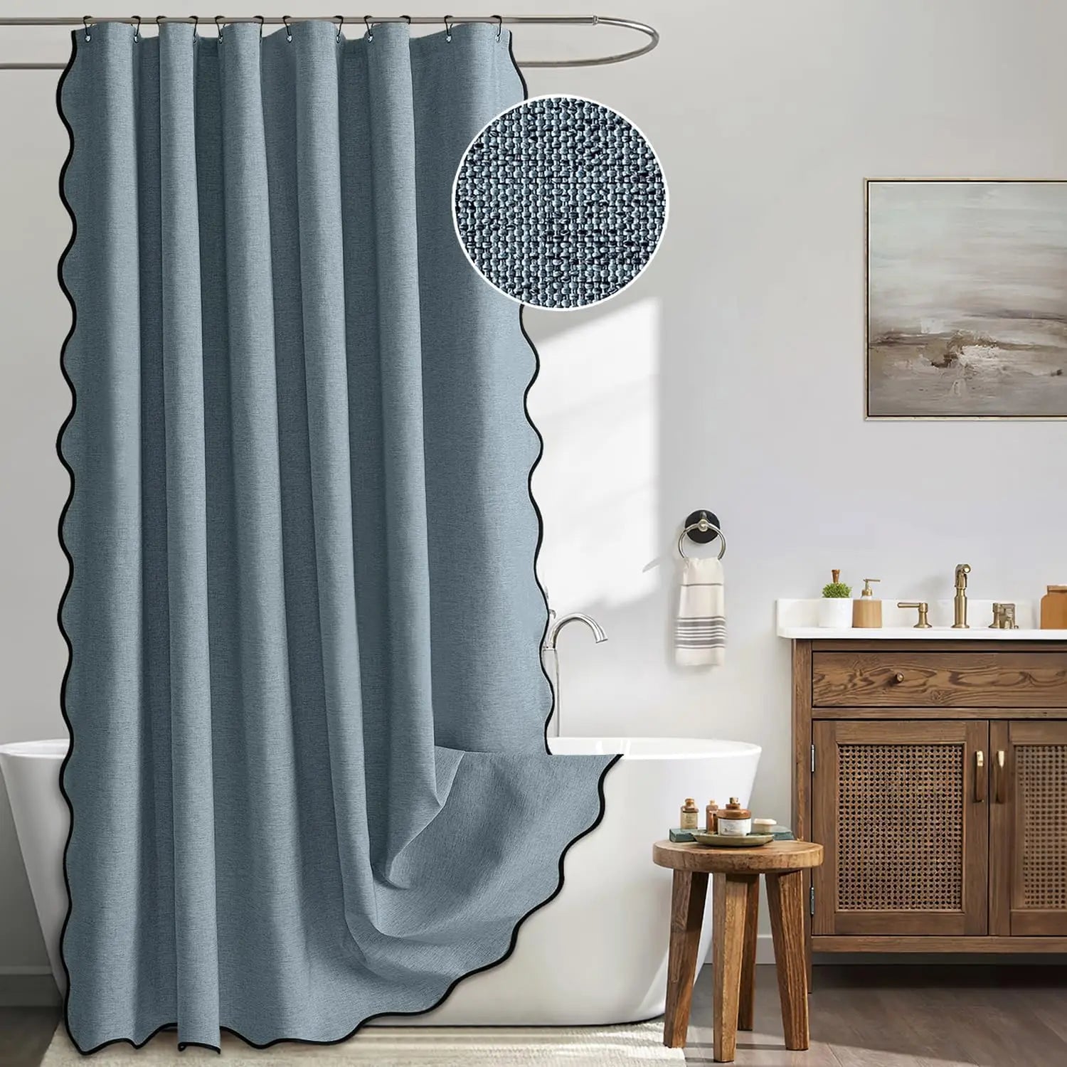 Rideau de douche imperméable 14 couleurs avec bord ondulé bleu 