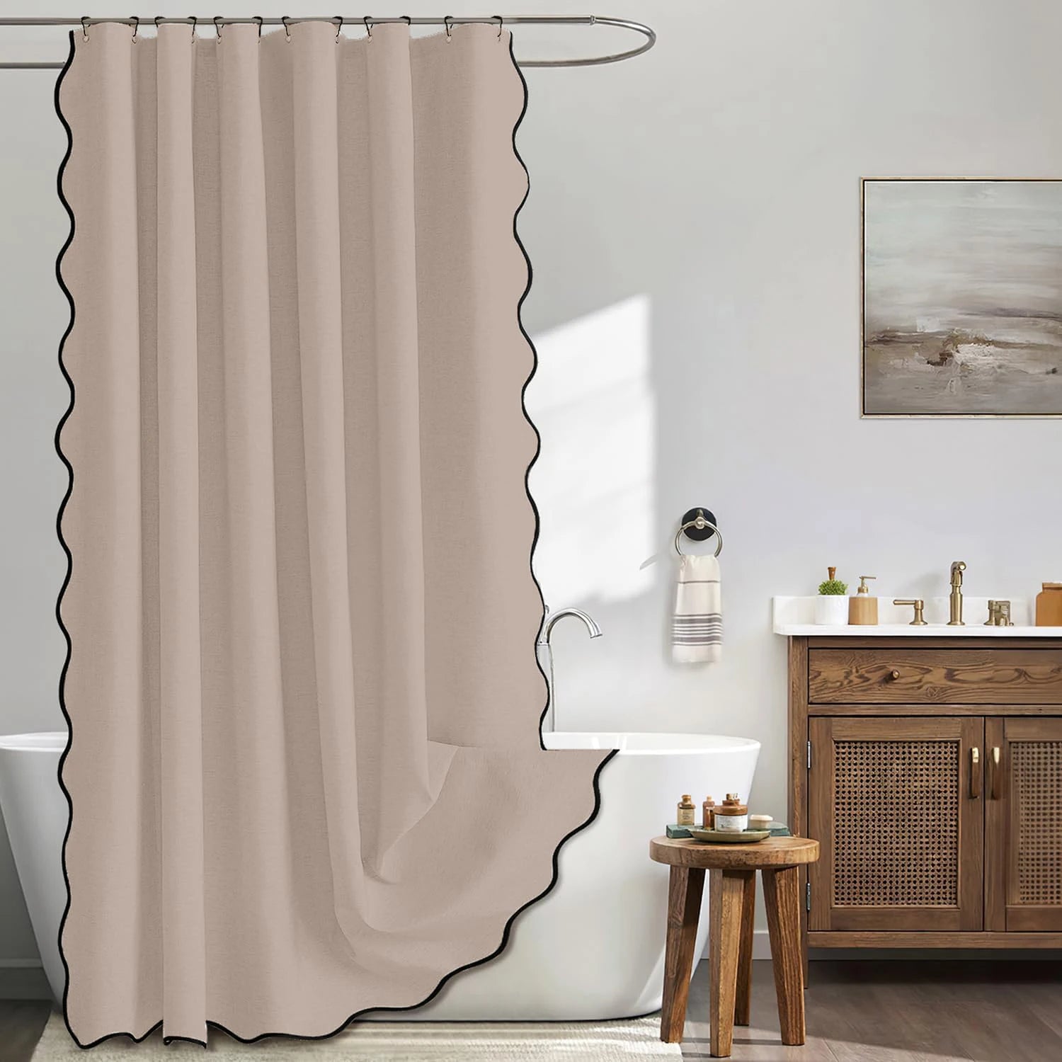 Rideau de douche imperméable 14 couleurs avec bord ondulé  bord noir 