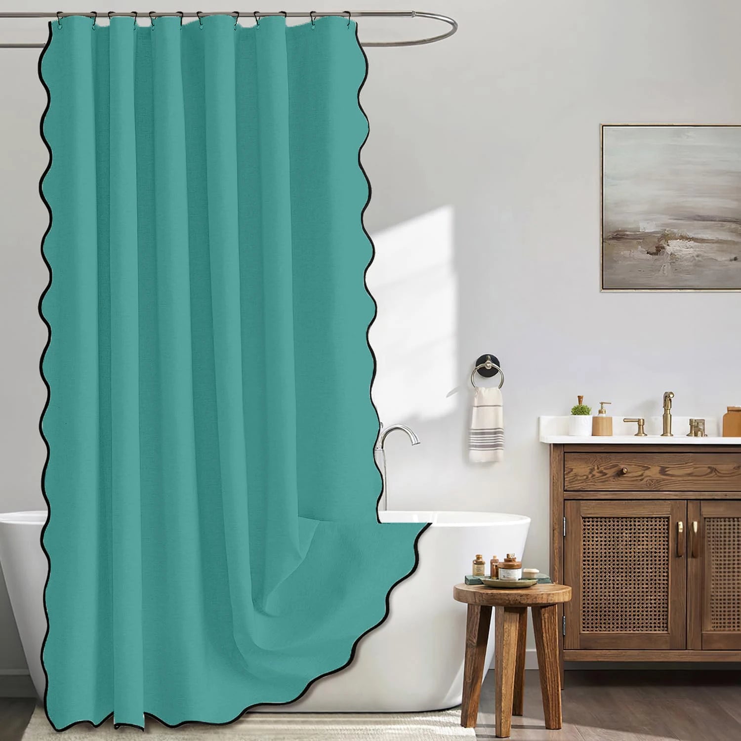 Rideau de douche imperméable 14 couleurs avec bord ondulé couleur bleu