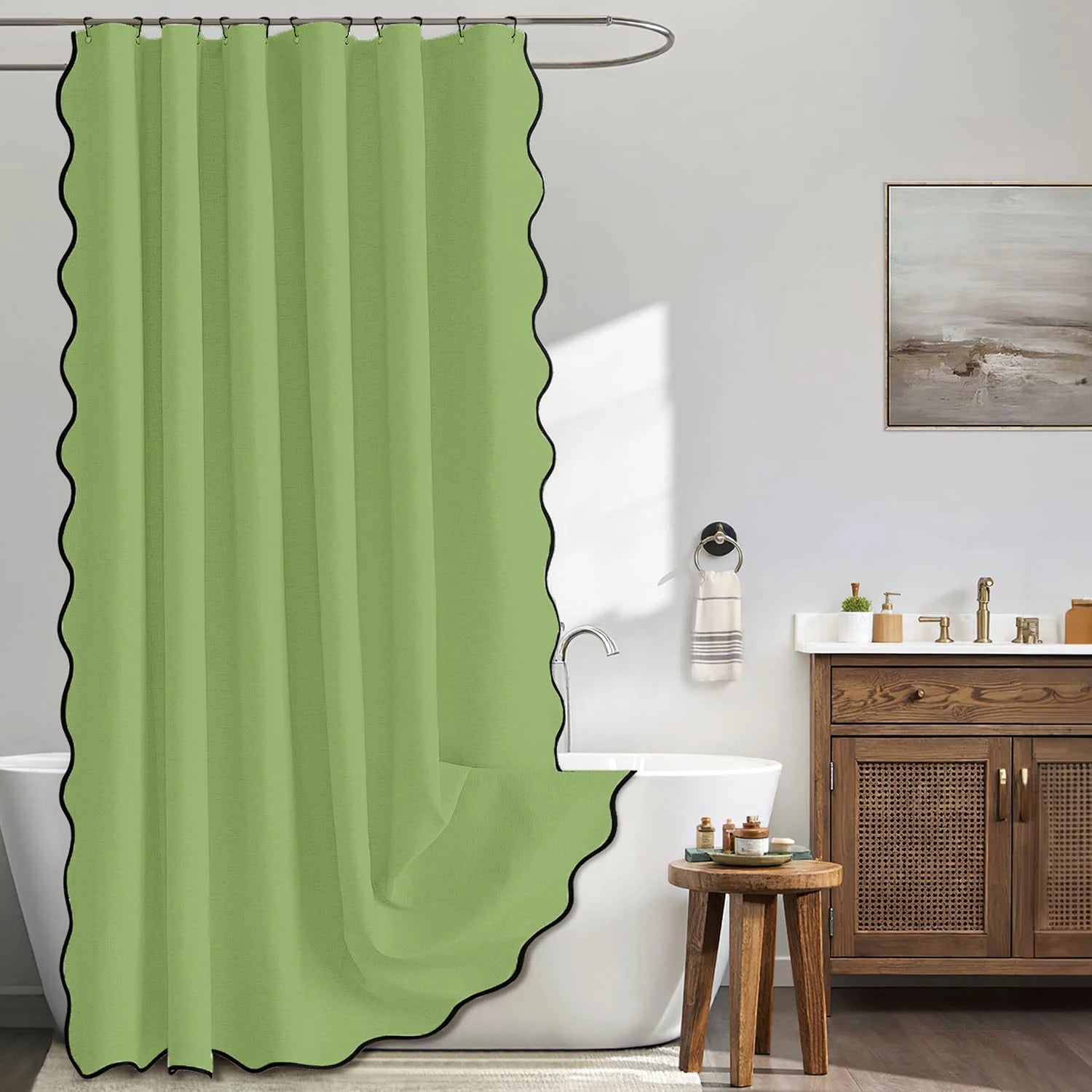 Rideau de douche imperméable 14 couleurs avec bord ondulé couleur  vert  