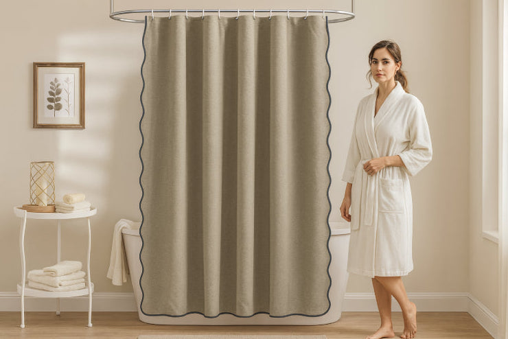 Rideau de douche imperméable 14 couleurs avec bord ondulé femme 