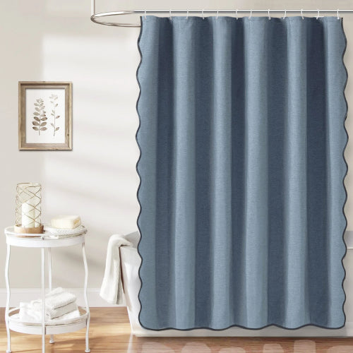 Rideau de douche imperméable 14 couleurs avec bord ondulé  noir bleu 