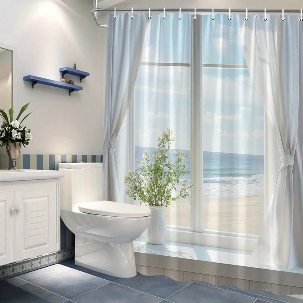 Rideau de douche imperméable à vue sur le bord de mer