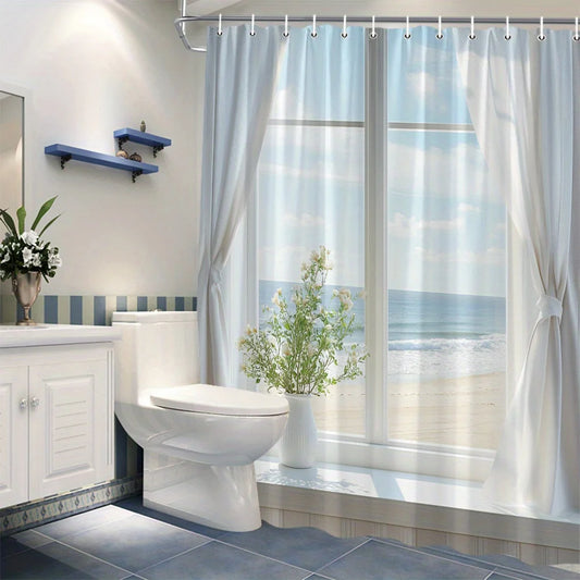 Rideau de douche imperméable à vue sur le bord de mer