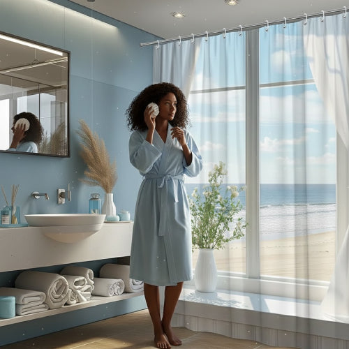 Rideau de douche imperméable à vue sur le bord de mer fille 