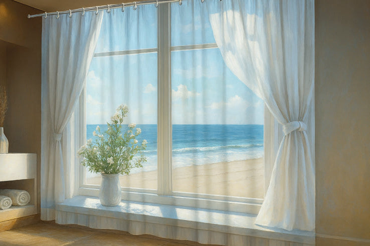 Rideau de douche imperméable à vue sur le bord de mer  plage 