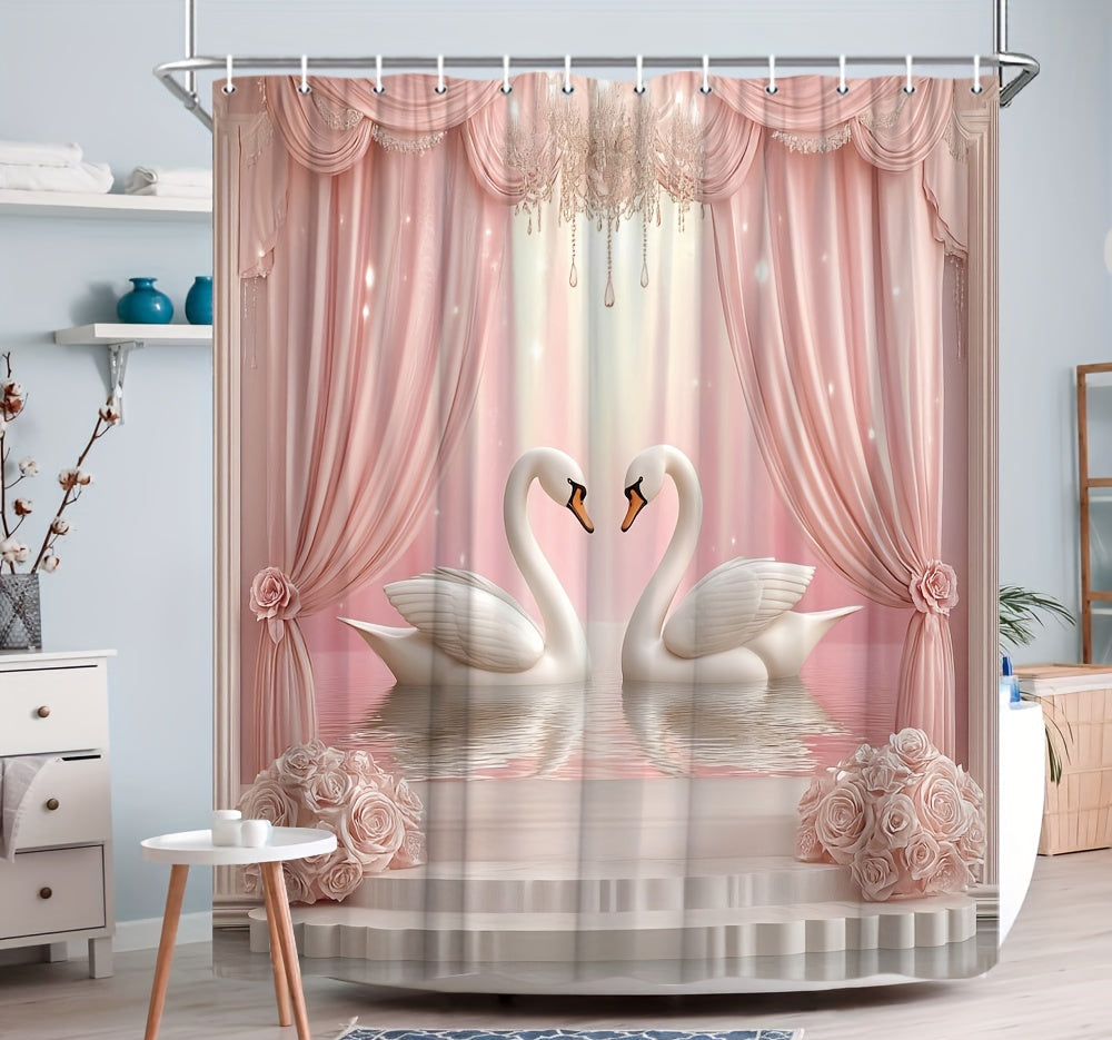 Rideau de douche élégant Cygnes  baignoire 