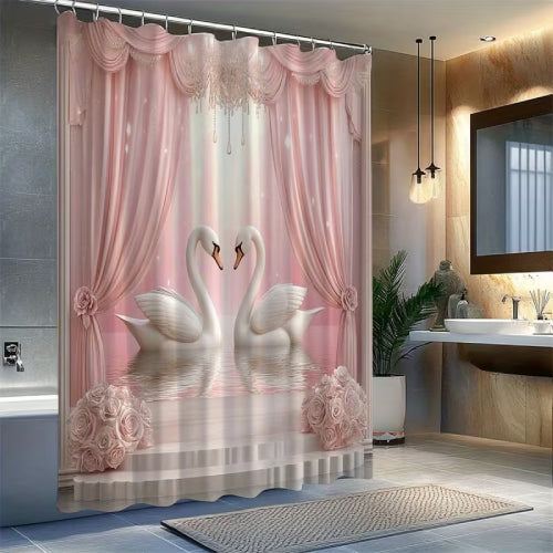 Rideau de douche élégant Cygnes fleurs