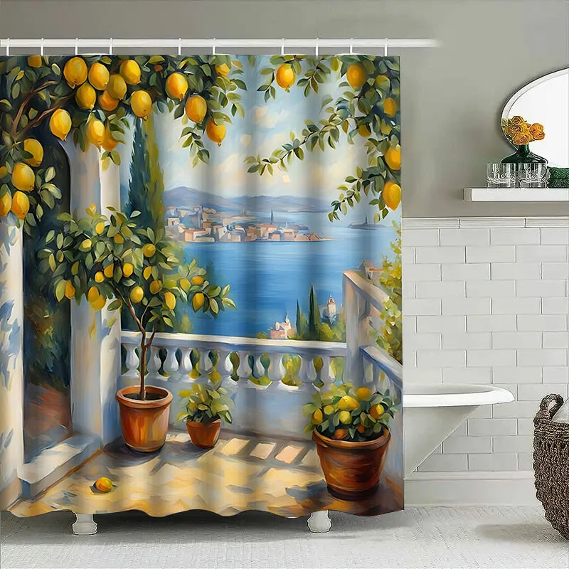 Rideau de douche méditerranéen orange 