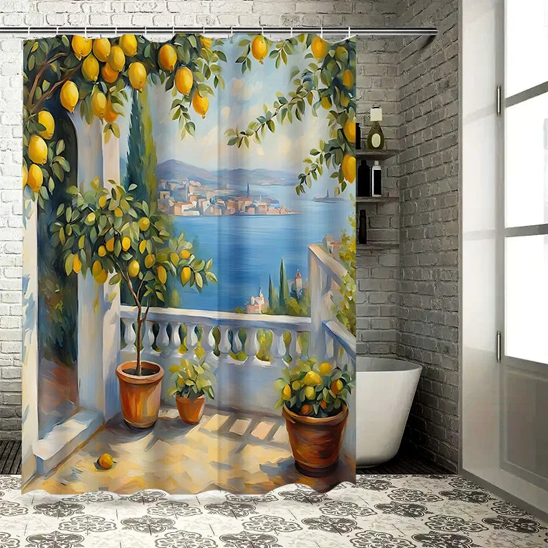 Rideau de douche méditerranéen plante 