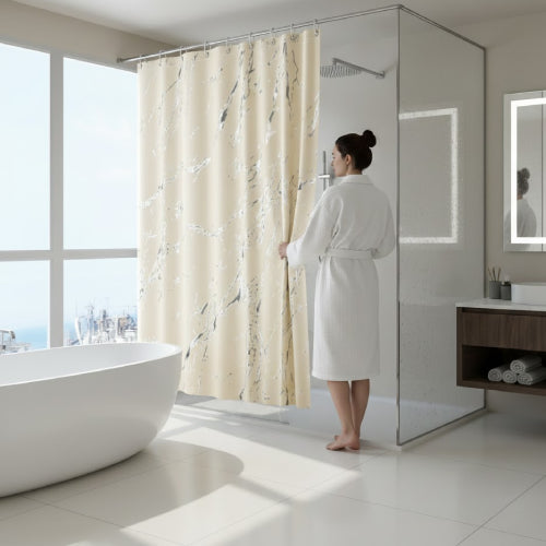Rideau de douche marbre argent beige 