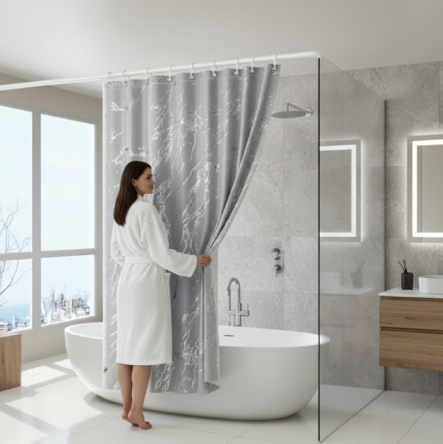 Rideau de douche marbre argent gris 