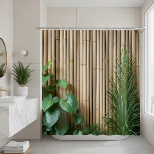 Rideau de douche  motif bambou et plantes vertes rideau 