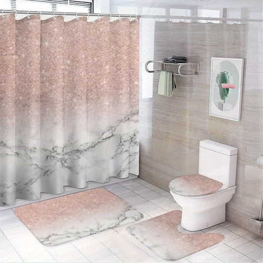 Rideau de douche pailleté rose et marbre