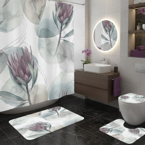 Rideau et Tapis Floraux Élégance Royale 4 pièces 