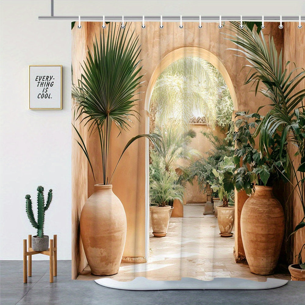 Rideaux de douche en terracotta plantes tropical