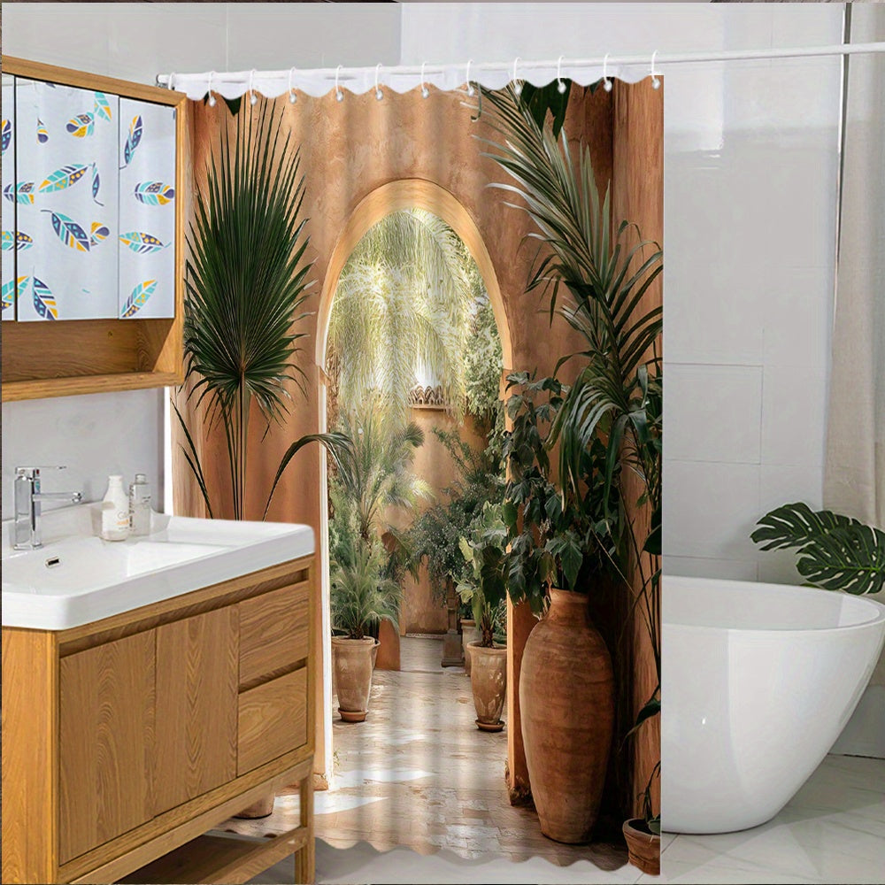 Rideaux de douche en terracotta plantes tropical baignoire 