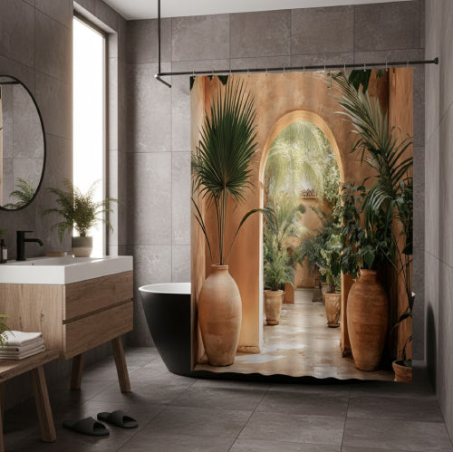 Rideaux de douche en terracotta plantes tropical chaussures 