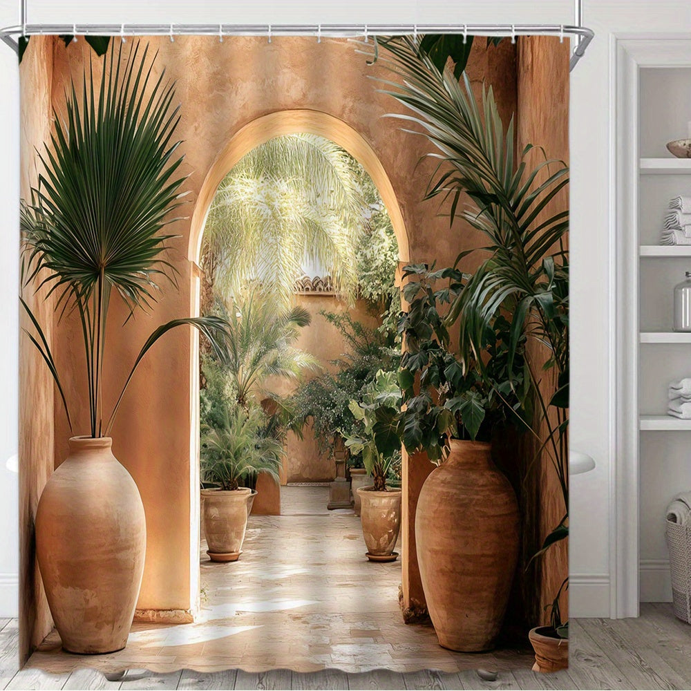 Rideaux de douche en terracotta plantes tropical plante 