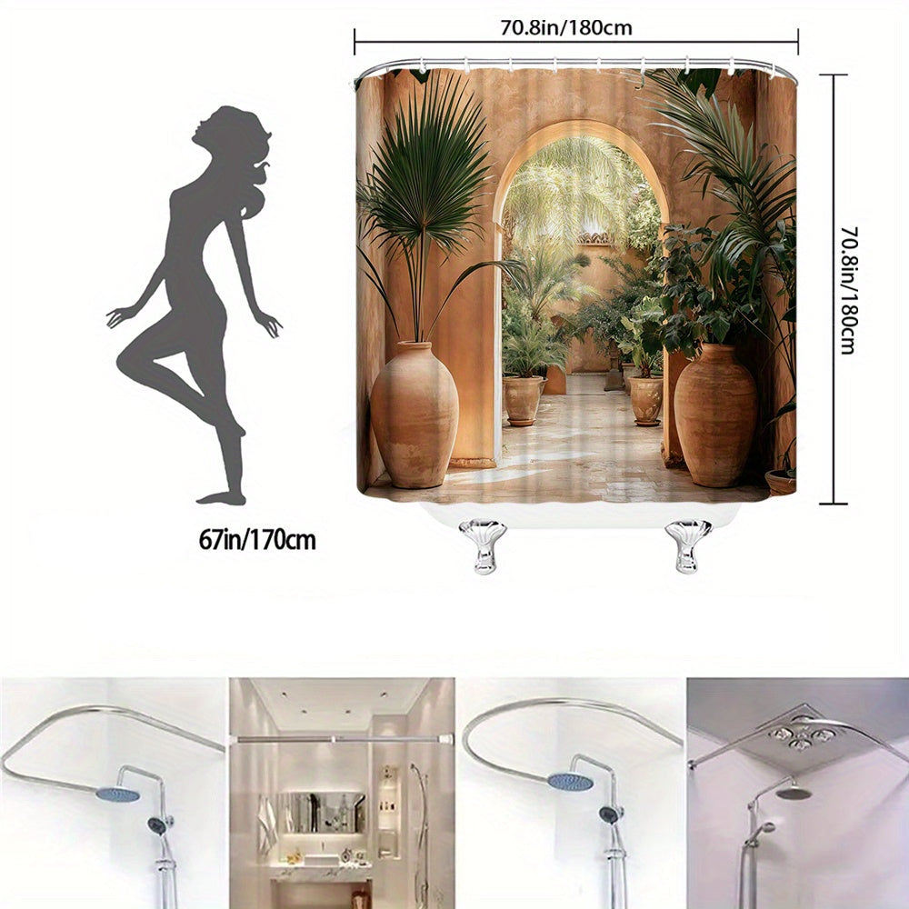 Rideaux de douche en terracotta plantes tropical taille 