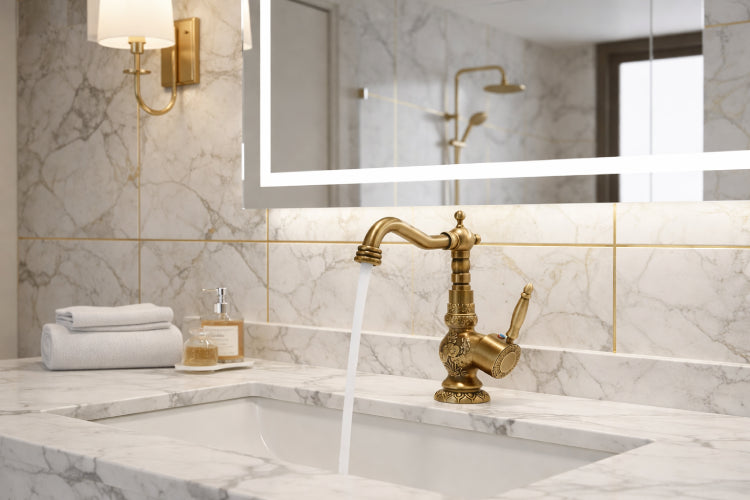 Robinet de Salle de Bain Vintage en Laiton Antique  lavabo 