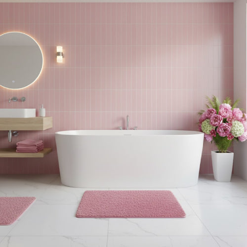 Tapis antidérapant doux couleur bonbon  sol rose 