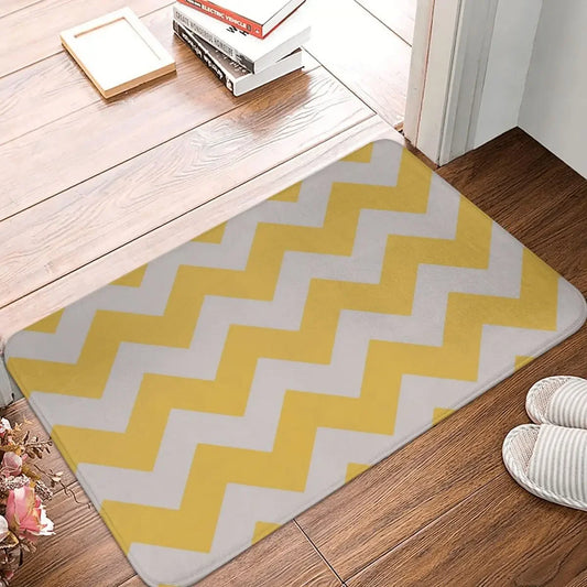 Tapis antidérapant à motif de flèches en zigzag à chevrons moutarde épicée et gris