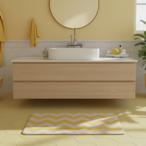 Tapis antidérapant à motif de flèches en zigzag à chevrons moutarde épicée et gris lavabo 