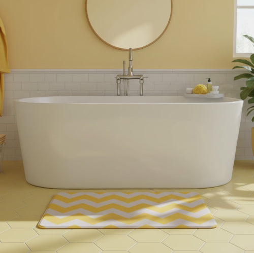 Tapis antidérapant à motif de flèches en zigzag à chevrons moutarde épicée et gris  sol jaune 