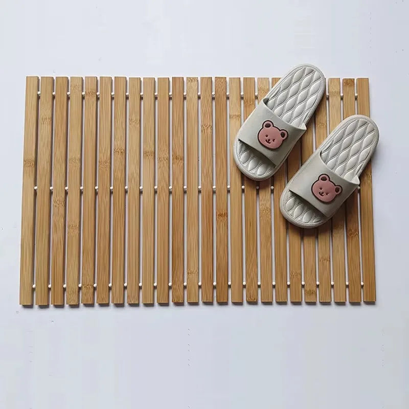 Tapis caillebotis salle de bain bambou