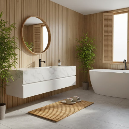 Tapis caillebotis salle de bain lavabo 