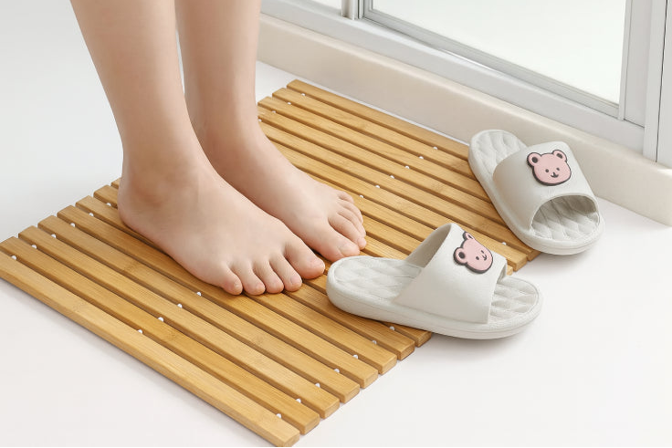 Tapis caillebotis salle de bain pieds 