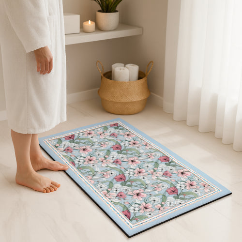 Tapis de Bain Ultra Absorbant en Diatomite  douche  bleu
