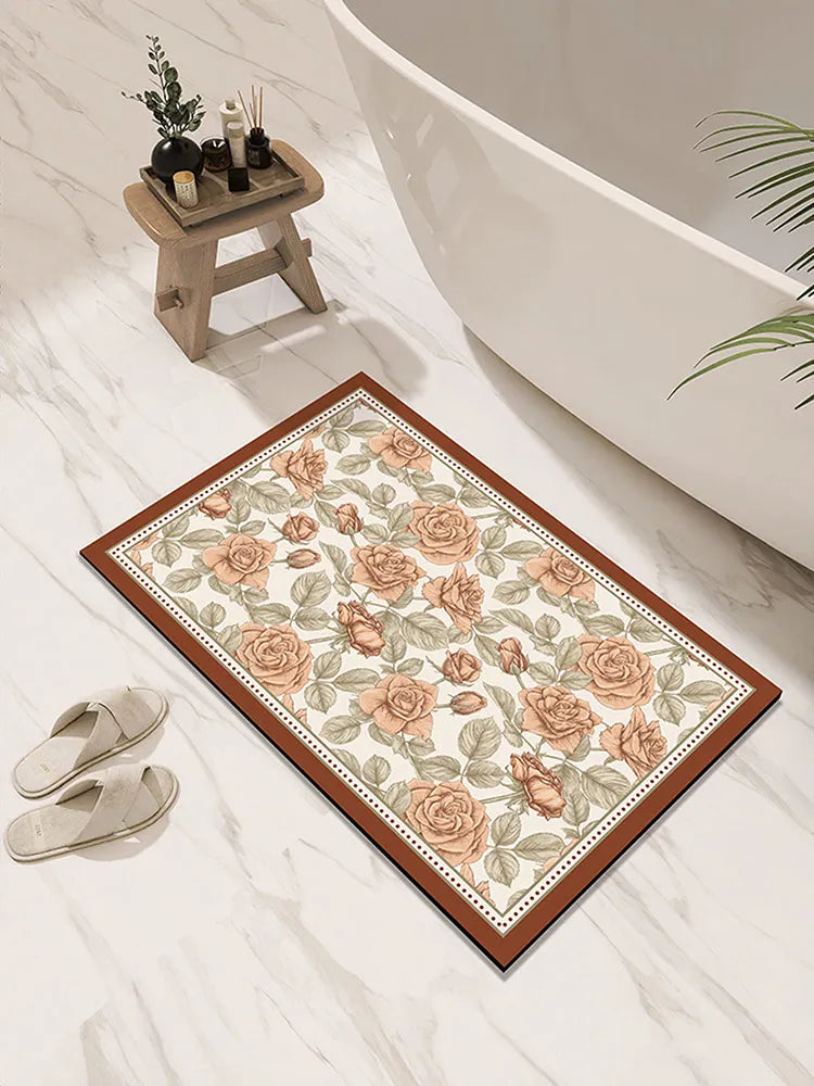 Tapis de Bain Ultra Absorbant en Diatomite fleurs 