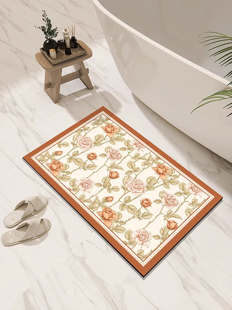 Tapis de Bain Ultra Absorbant en Diatomite fleurs  orange