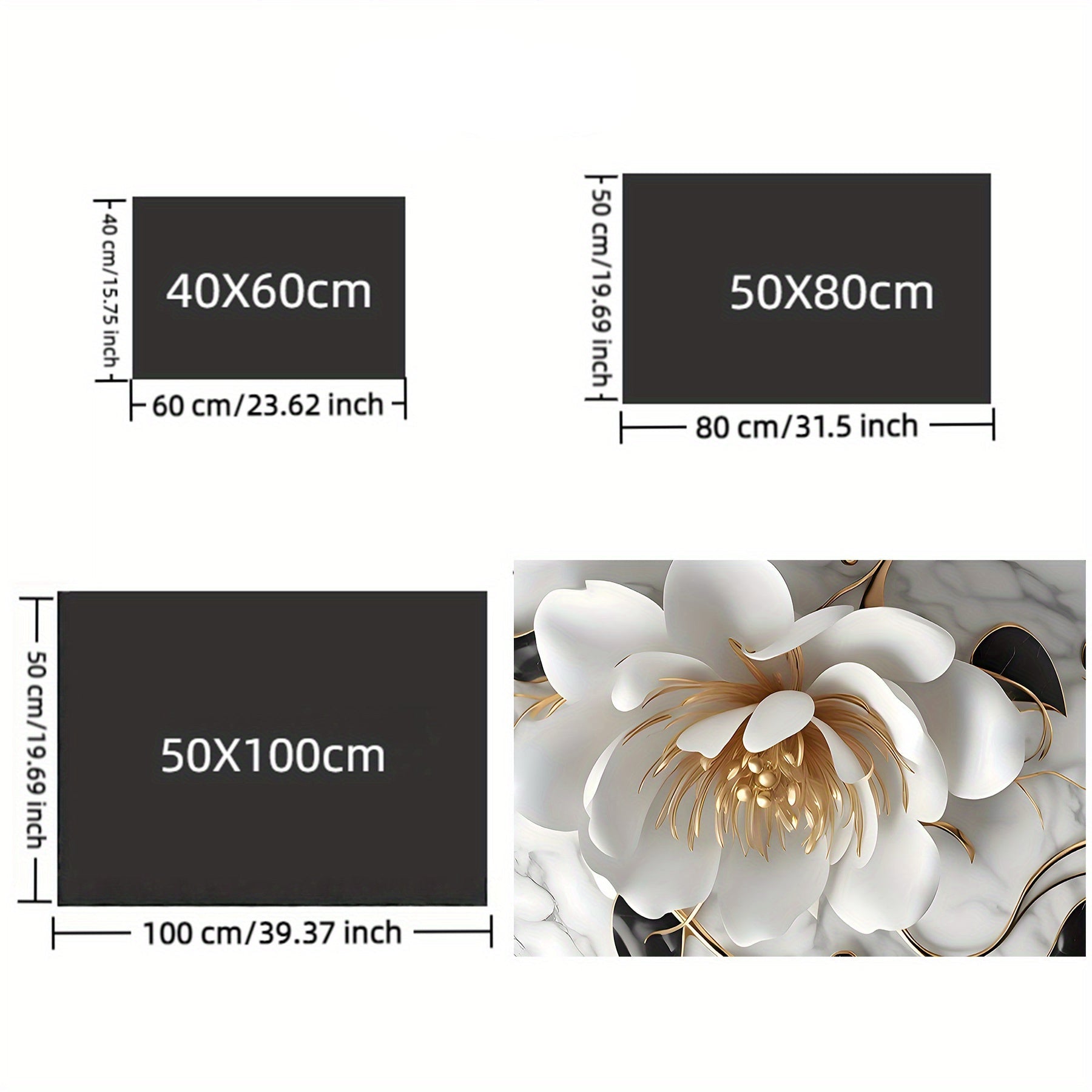 Tapis de Salle de Bain Absorbant Fleur Blanche et Dorée tailles 