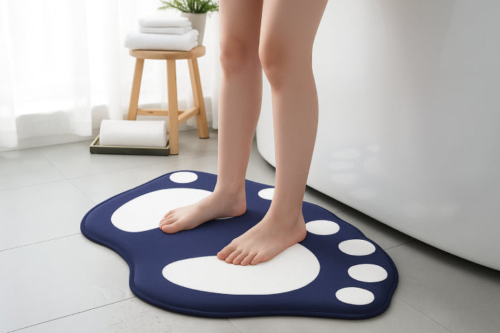 Tapis de Salle de Bain Antidérapant en Flanelle avec Motif de Pattes bleu blanc 