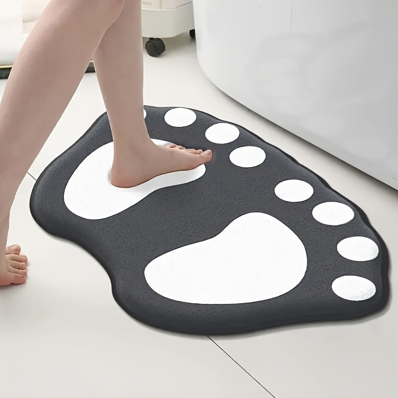 Tapis de Salle de Bain Antidérapant en Flanelle avec Motif de Pattes noir 