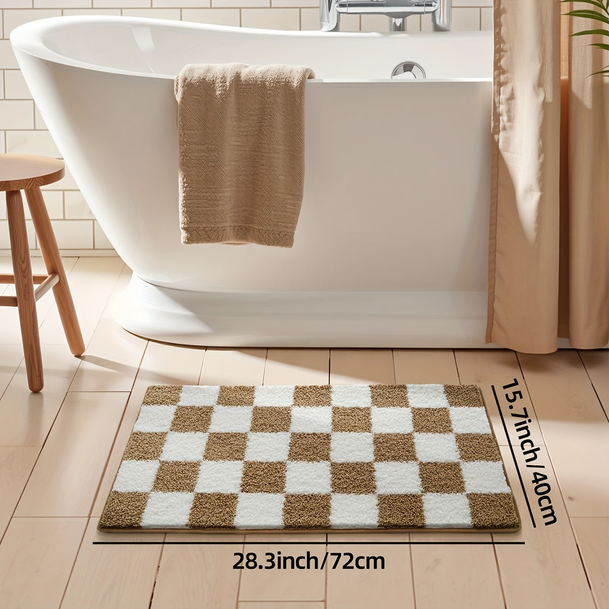 Tapis de Salle de Bain à Carreaux Absorbant Premium kaki 72 cm  