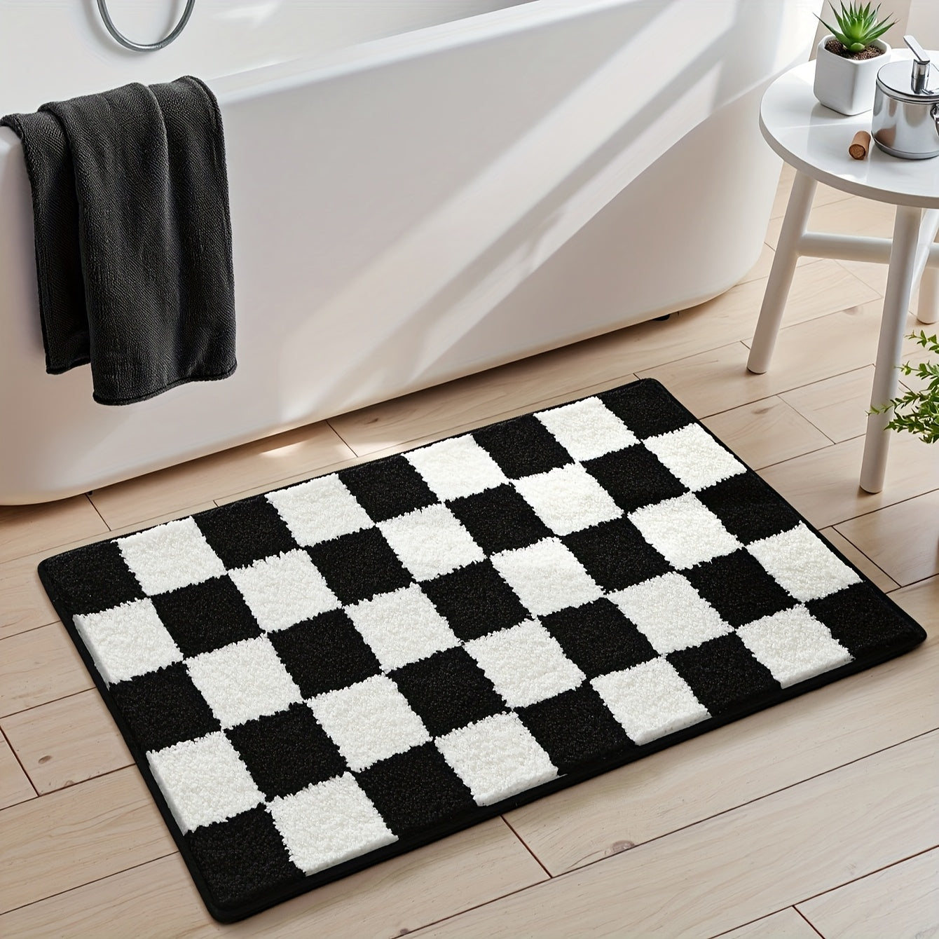 Tapis de Salle de Bain à Carreaux Absorbant Premium noir 