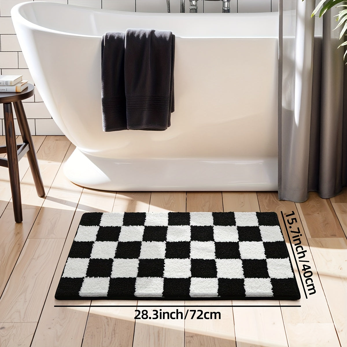 Tapis de Salle de Bain à Carreaux Absorbant Premium noir 72 m 