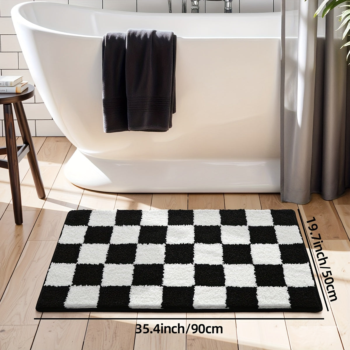 Tapis de Salle de Bain à Carreaux Absorbant Premium noir 90 cm 