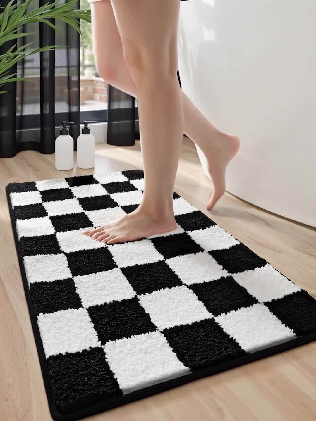 Tapis de Salle de Bain à Carreaux Absorbant Premium noir  pieds
