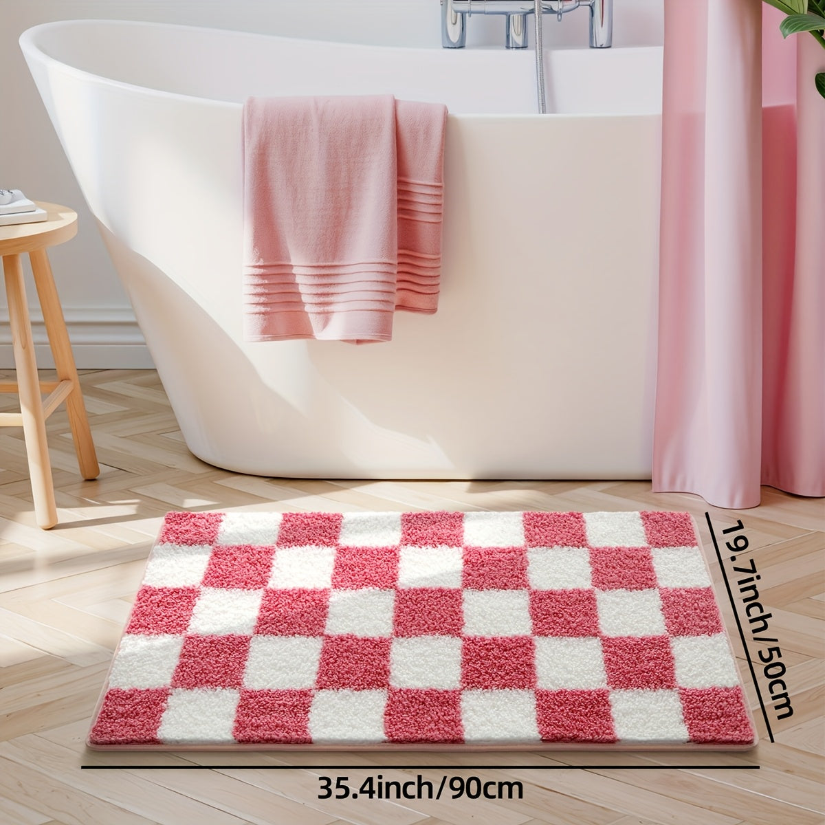 Tapis de Salle de Bain à Carreaux Absorbant Premium rose 90 m 