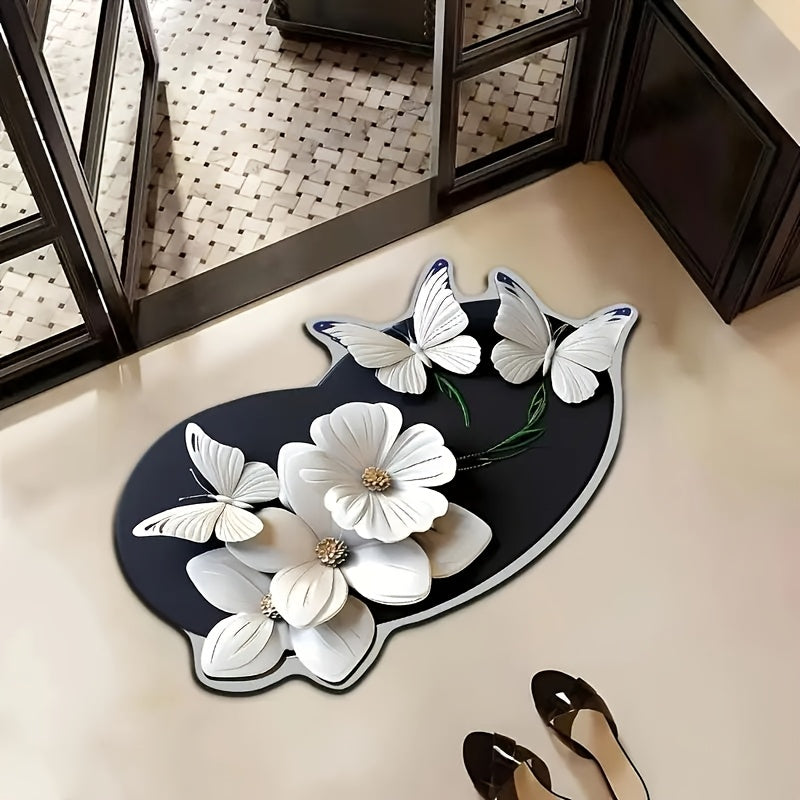 Tapis de Salle de Bain Haut de Gamme Artistique à Motif Papillon Floral