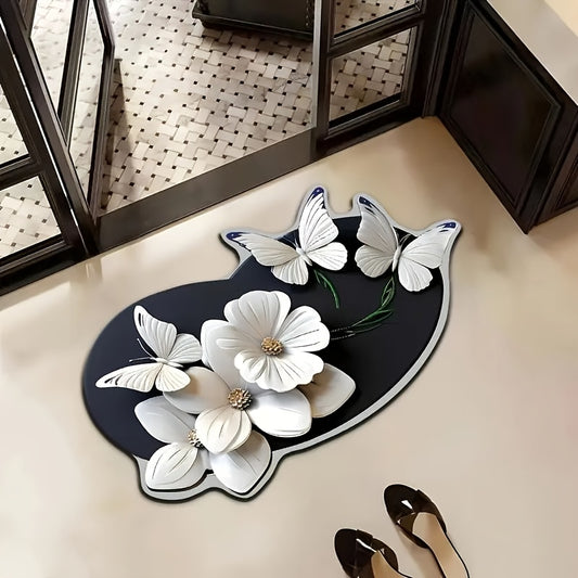 Tapis de Salle de Bain Haut de Gamme Artistique à Motif Papillon Floral