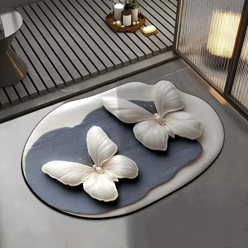 Tapis de Salle de Bain Haut de Gamme Artistique à Motif Papillon Floral 3D