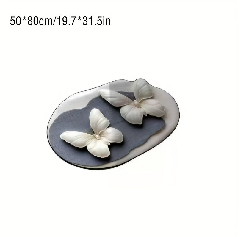 Tapis de Salle de Bain Haut de Gamme Artistique à Motif Papillon Floral gris 